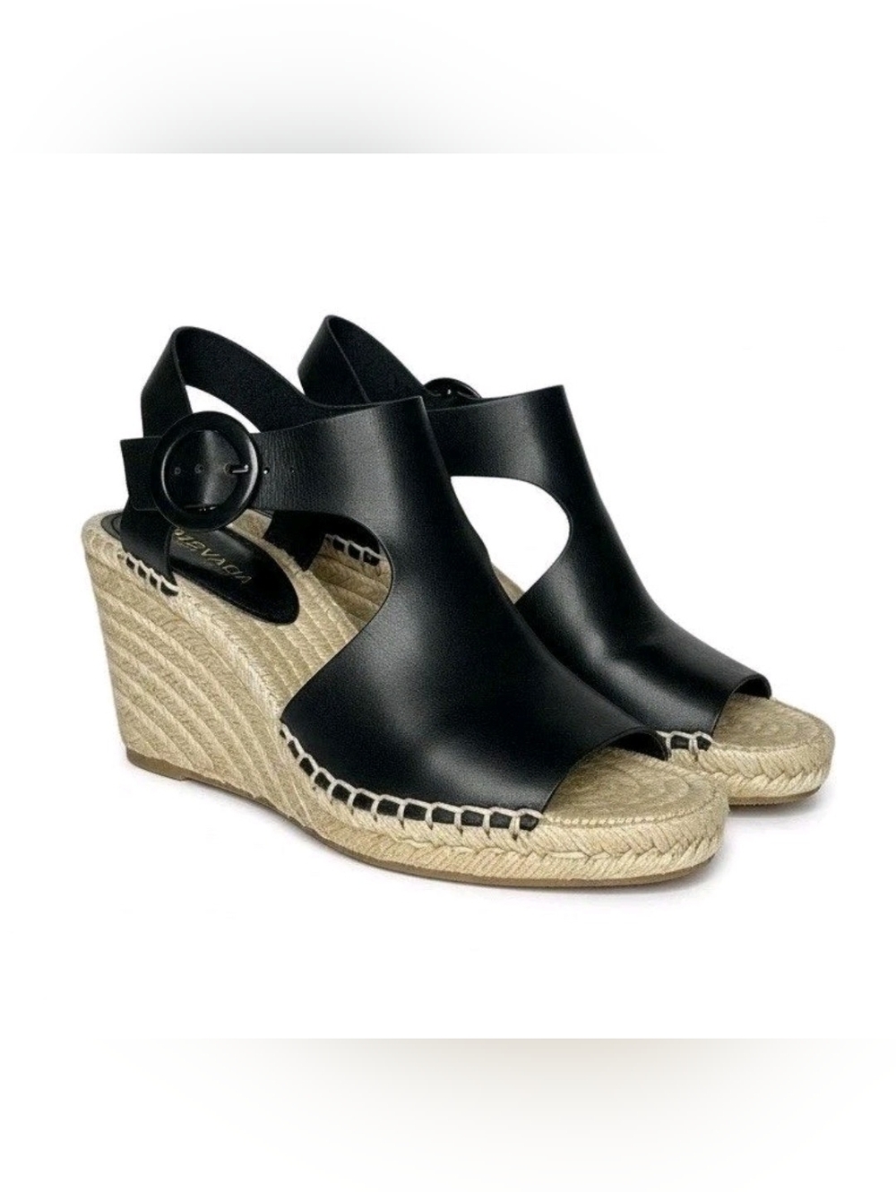 Via Spiga Nolan BLACK Leather Espadrille Wedge Sandals Sz 10M NIB MSRP $249